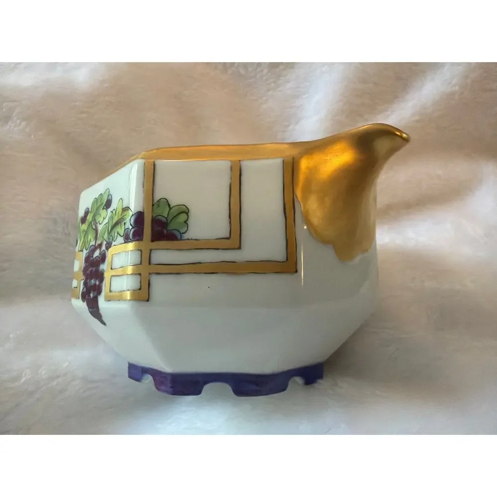 Antique Union Limoges Hand Painted Grape Creamer Eleanor McC Taetz Gold Trim